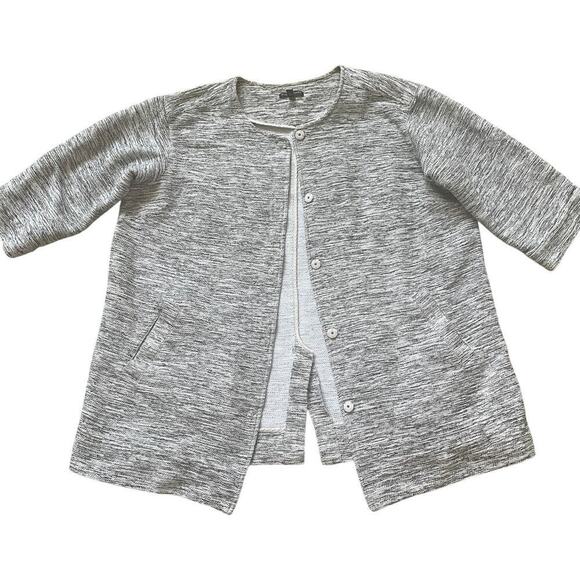 Eileen Fisher Woman 1X Jacket | Textured Knit, Gray White, Pockets, Cotton Blend - Picture 2 of 11